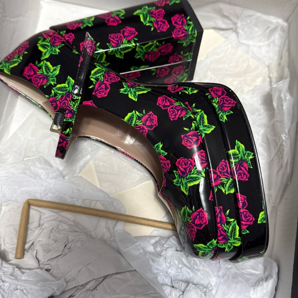 Betsey Johnson Black and Pink Floral Platform Shoes
